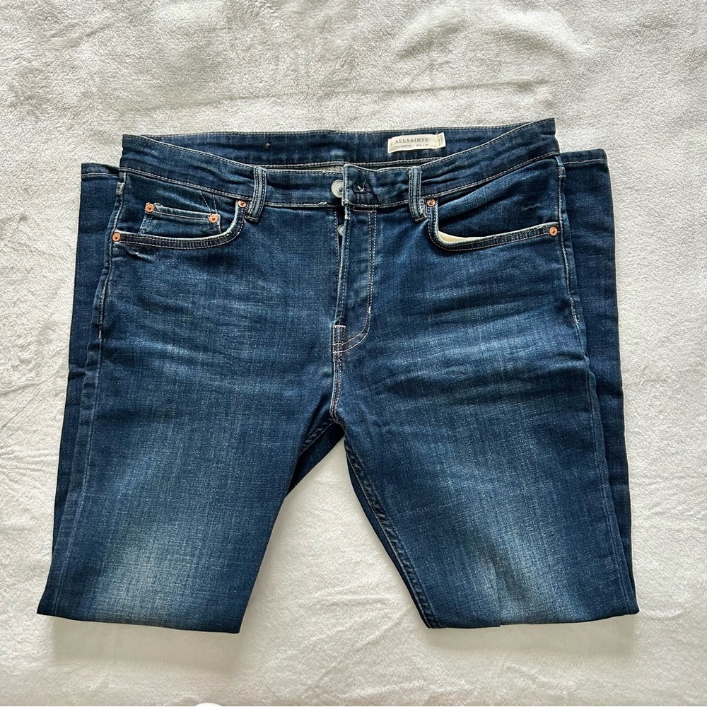 All Saints Men’s Cigarette Skinny Jeans indigo, Dark Blue, 34 W